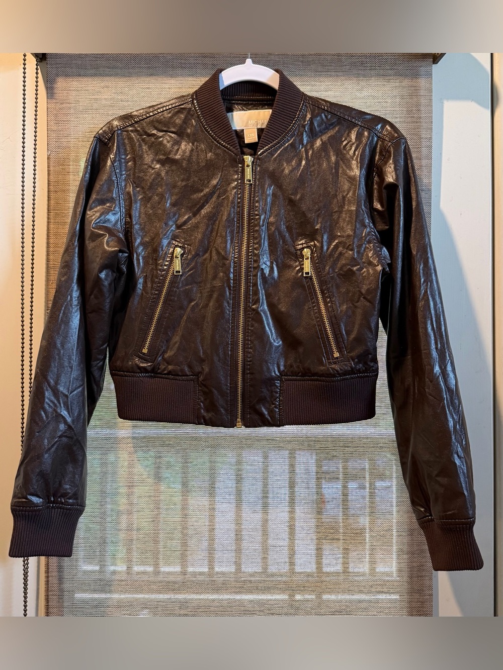 Michael Kors Dark Brown Bomber Jacket with Gold Zippers